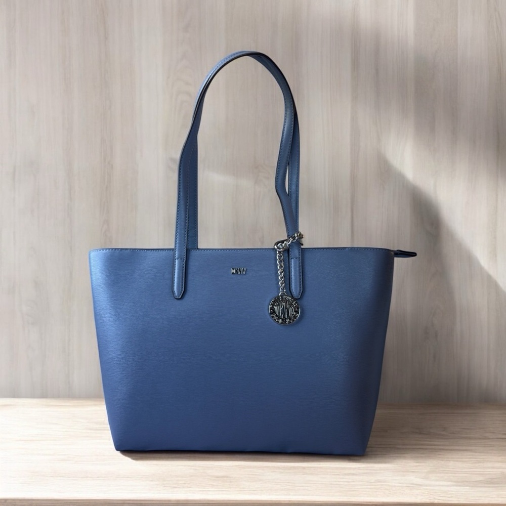 DKNY Blue Bryant Medium Zippered Tote Bag with Structured Design MSRP 178.00 - Picture 2 of 7